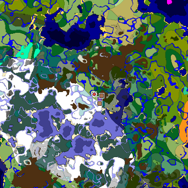 Predicted biome map of Java 1.21.4 seed -40635778293380164 around estimated spawn