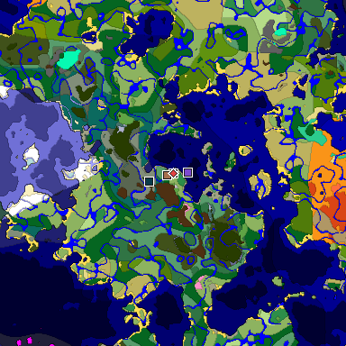 Predicted biome map of Java 1.21.4 seed -3814662075902675327 around estimated spawn