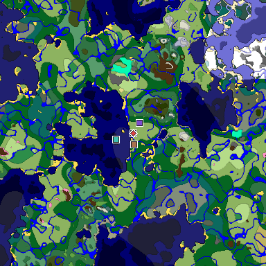 Predicted biome map of Java 1.21.4 seed -3268325972195512028 around estimated spawn