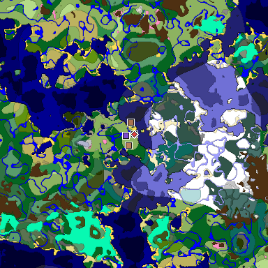Predicted biome map of Java 1.21.4 seed 3851025601584119064 around estimated spawn