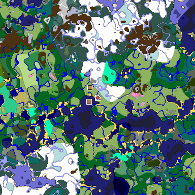 Predicted biome map of Java 1.21.4 seed -2040380475483565589 around estimated spawn