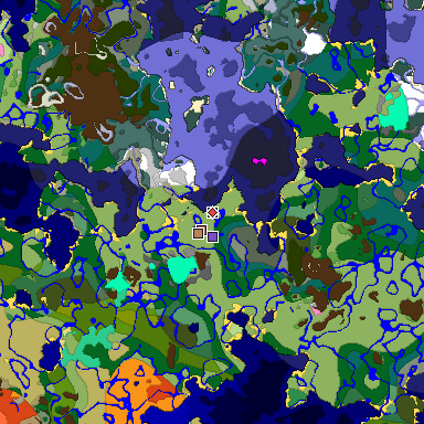 Predicted biome map of Java 1.21.4 seed -4446087646739093563 around estimated spawn