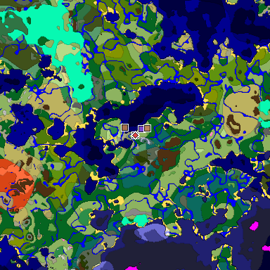 Predicted biome map of Java 1.21.4 seed -258418748512379936 around estimated spawn