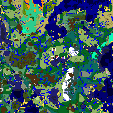 Predicted biome map of Java 1.21.4 seed -7902763955373697588 around estimated spawn