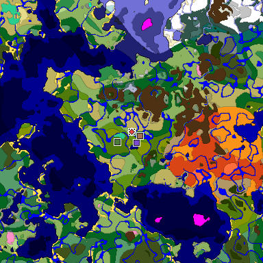 Predicted biome map of Java 1.21.4 seed -6806878891742619252 around estimated spawn