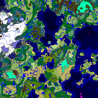 Predicted biome map of Java 1.21.4 seed 3221291535964914350 around estimated spawn