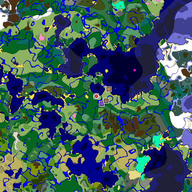 Predicted biome map of Java 1.21.4 seed 5656015744788980647 around estimated spawn