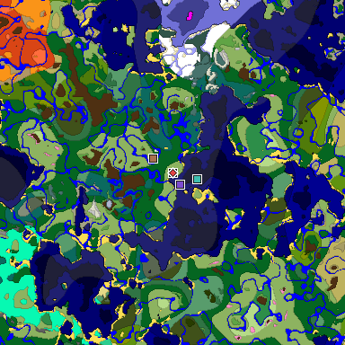 Predicted biome map of Java 1.21.4 seed -9094481665426166487 around estimated spawn