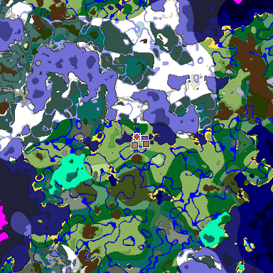 Predicted biome map of Java 1.21.4 seed 1588227256537960350 around estimated spawn