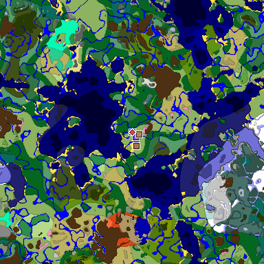 Predicted biome map of Java 1.21.4 seed -7856522087255676879 around estimated spawn