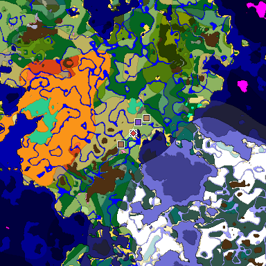 Predicted biome map of Java 1.21.4 seed -1828750813168574453 around estimated spawn
