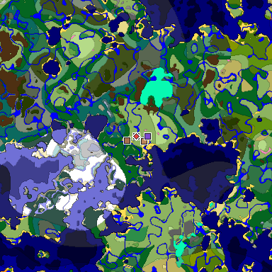 Predicted biome map of Java 1.21.4 seed -4730735100497129409 around estimated spawn