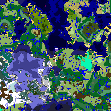 Predicted biome map of Java 1.21.4 seed -5456143490028433311 around estimated spawn