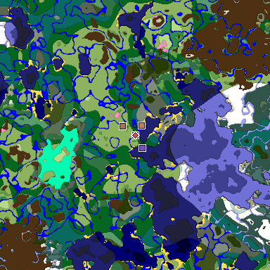 Predicted biome map of Java 1.21.4 seed 1349605464647129442 around estimated spawn