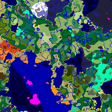 Predicted biome map of Java 1.21.4 seed -861267975583501271 around estimated spawn