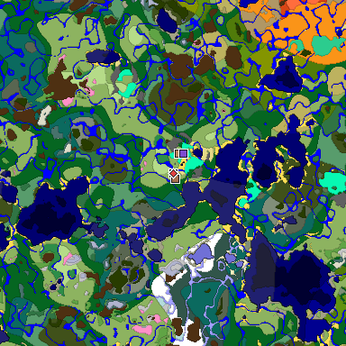 Predicted biome map of Java 1.21.4 seed 4789783417096620080 around estimated spawn
