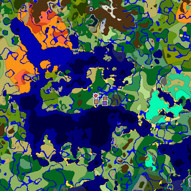 Predicted biome map of Java 1.21.4 seed -4529439421962517632 around estimated spawn