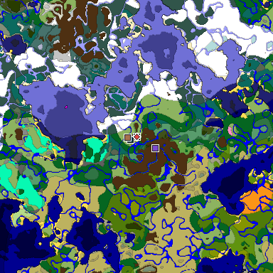 Predicted biome map of Java 1.21.4 seed 6313268718618640115 around estimated spawn