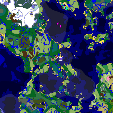 Predicted biome map of Java 1.21.4 seed -5502215647231219610 around estimated spawn