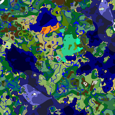 Predicted biome map of Java 1.21.4 seed -325558703291036450 around estimated spawn