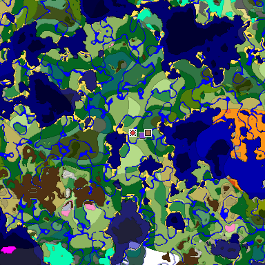 Predicted biome map of Java 1.21.4 seed 6633703813804837475 around estimated spawn
