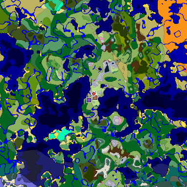 Predicted biome map of Java 1.21.4 seed 5381188739776735638 around estimated spawn