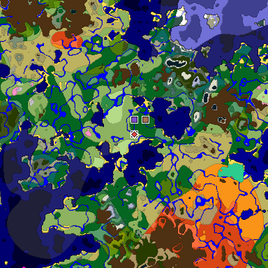 Predicted biome map of Java 1.21.4 seed -6357969303252314293 around estimated spawn