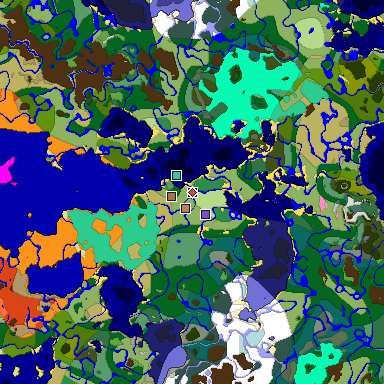 Predicted biome map of Java 1.21.4 seed -1507497567602230632 around estimated spawn