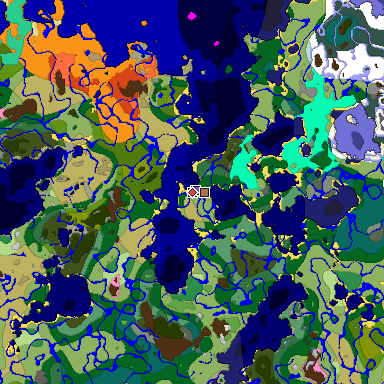 Predicted biome map of Java 1.21.4 seed -6896353836967407359 around estimated spawn