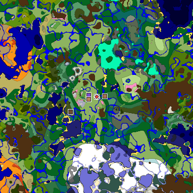 Predicted biome map of Java 1.21.4 seed 3122887016028097524 around estimated spawn