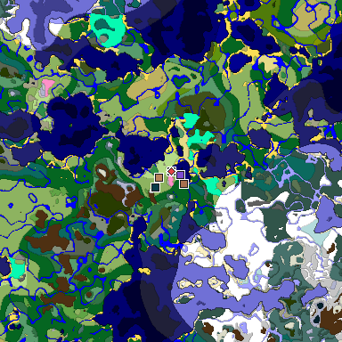 Predicted biome map of Java 1.21.4 seed -2559297910796067693 around estimated spawn
