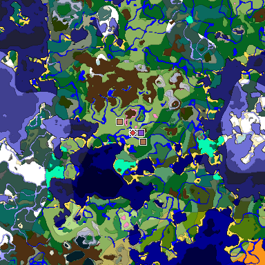 Predicted biome map of Java 1.21.4 seed -2569967877423936049 around estimated spawn