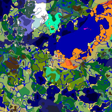 Predicted biome map of Java 1.21.4 seed 2983544505023047941 around estimated spawn