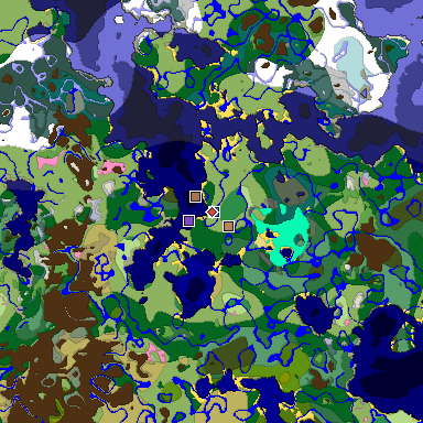 Predicted biome map of Java 1.21.4 seed -3873336130001896166 around estimated spawn