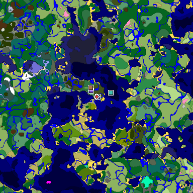 Predicted biome map of Java 1.21.4 seed -6378292789154674645 around estimated spawn