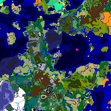Predicted biome map of Java 1.21.4 seed 6471609864666229747 around estimated spawn