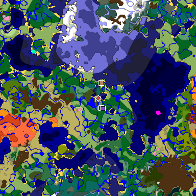 Predicted biome map of Java 1.21.4 seed -3164804086091707755 around estimated spawn