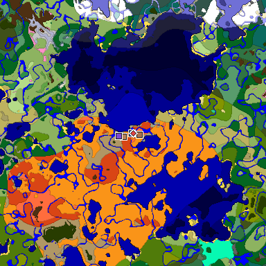 Predicted biome map of Java 1.21.4 seed -187114565577836211 around estimated spawn