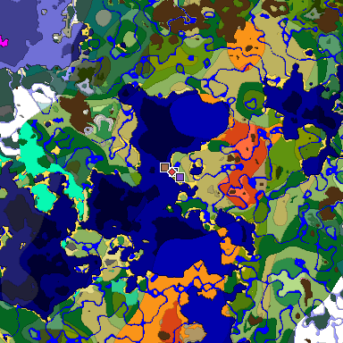 Predicted biome map of Java 1.21.4 seed -4077274241091210422 around estimated spawn