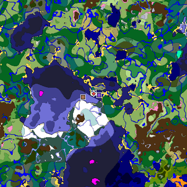 Predicted biome map of Java 1.21.4 seed 6344687311157228808 around estimated spawn