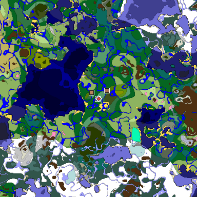 Predicted biome map of Java 1.21.4 seed -1394661579127753459 around estimated spawn