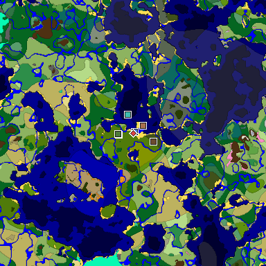 Predicted biome map of Java 1.21.4 seed -1441408157689674613 around estimated spawn