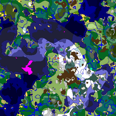 Predicted biome map of Java 1.21.4 seed -3847560348723345397 around estimated spawn