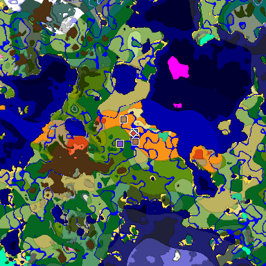 Predicted biome map of Java 1.21.4 seed -6546887366714046499 around estimated spawn