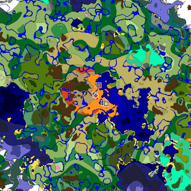 Predicted biome map of Java 1.21.4 seed -6739850394018925093 around estimated spawn