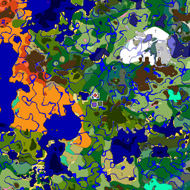 Predicted biome map of Java 1.21.4 seed -6357051164668028560 around estimated spawn