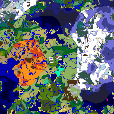 Predicted biome map of Java 1.21.4 seed 7465597634485529258 around estimated spawn