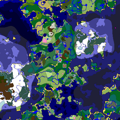 Predicted biome map of Java 1.21.4 seed 7813493881546630889 around estimated spawn