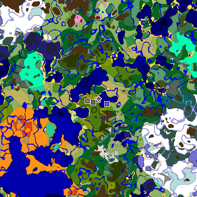 Predicted biome map of Java 1.21.4 seed 4512033192383294062 around estimated spawn