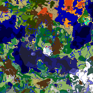 Predicted biome map of Java 1.21.4 seed 3721285600946453432 around estimated spawn